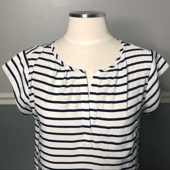 Gap Navy & White Striped Cap Sleeve Split Neck Top - Picture 4 of 8